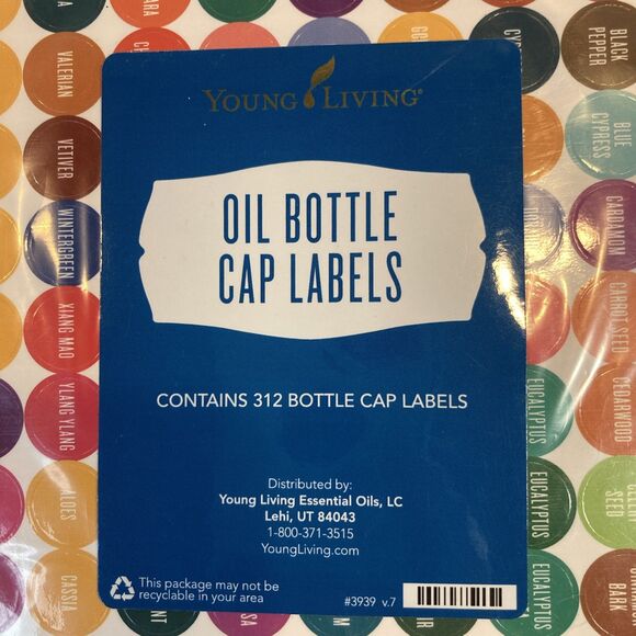Young Living Label Stickers Bottle Cap Essential Oil 312 Cap Labels 3 Sheets NEW - Picture 2 of 3